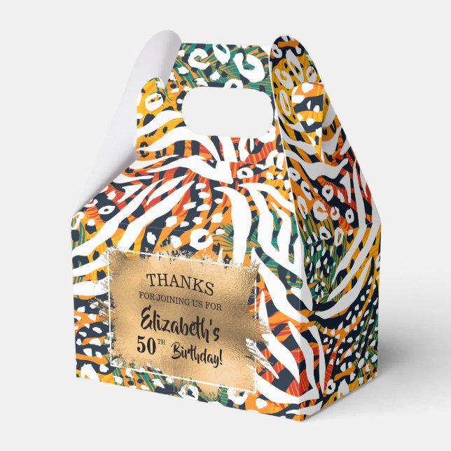 Trendy Colourful Zebra Animal Print  Favour Box (Front Side)