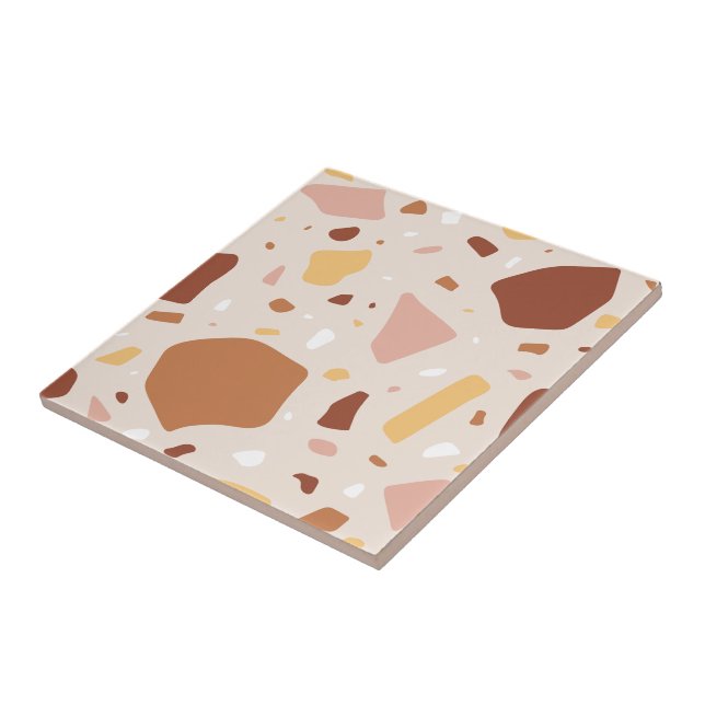 Trendy colours Pink and brown stone abstract decor Tile (Side)