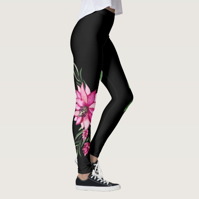 Trendy & Comfortable Fashion Floral Corsage Black Leggings (Right)