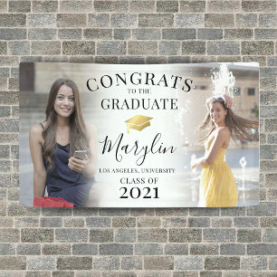 Trendy Congrats 2 Photo Graduation Party Banner