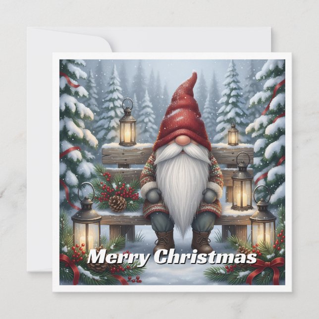 Trendy Contemporary Non Photo Christmas Gnome  Holiday Card (Front)