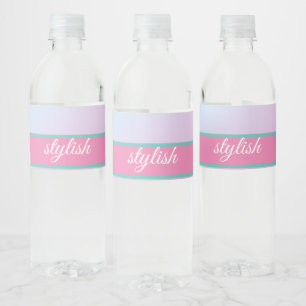 Trendy Contemporary Teal Pink Blue Water Bottle Label