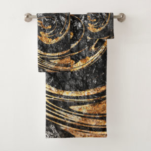 Trendy Cool Black Gold Marble Pattern Bath Towel Set