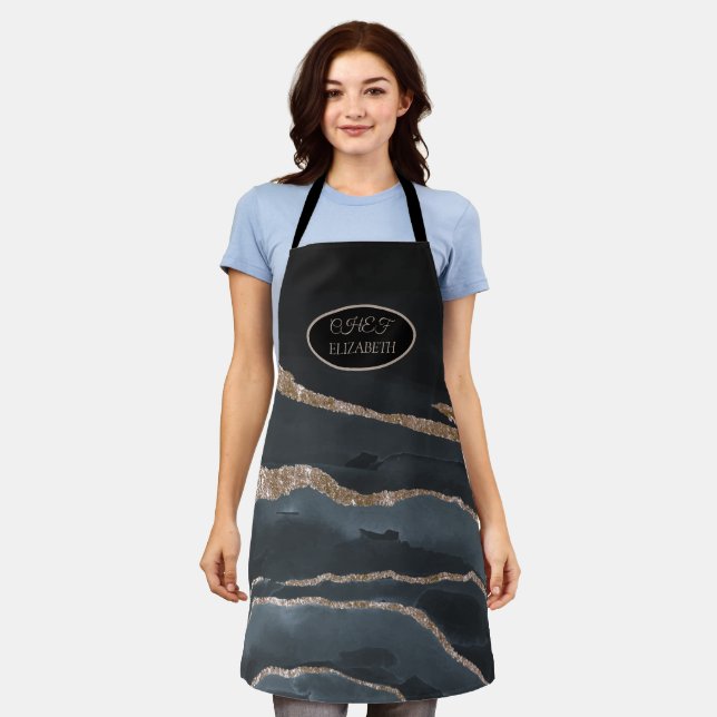 Trendy Cool Black Gold Marble Stone Texture  Apron (Worn)