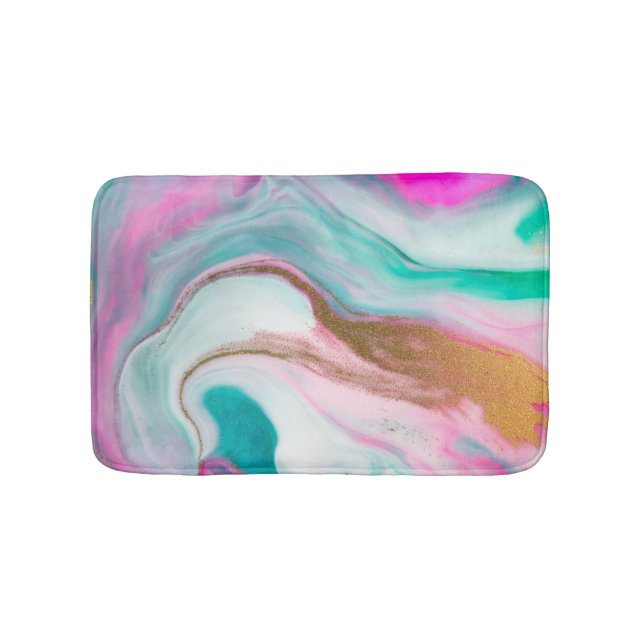 Trendy Cool Colourful Gold Marble  Bath Mat (Front)