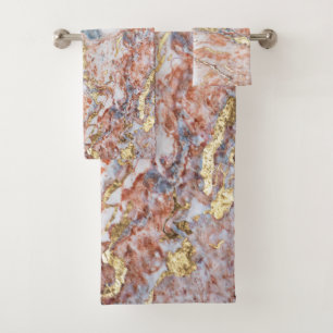 Trendy Cool Colourful Gold Marble Pattern Bath Towel Set