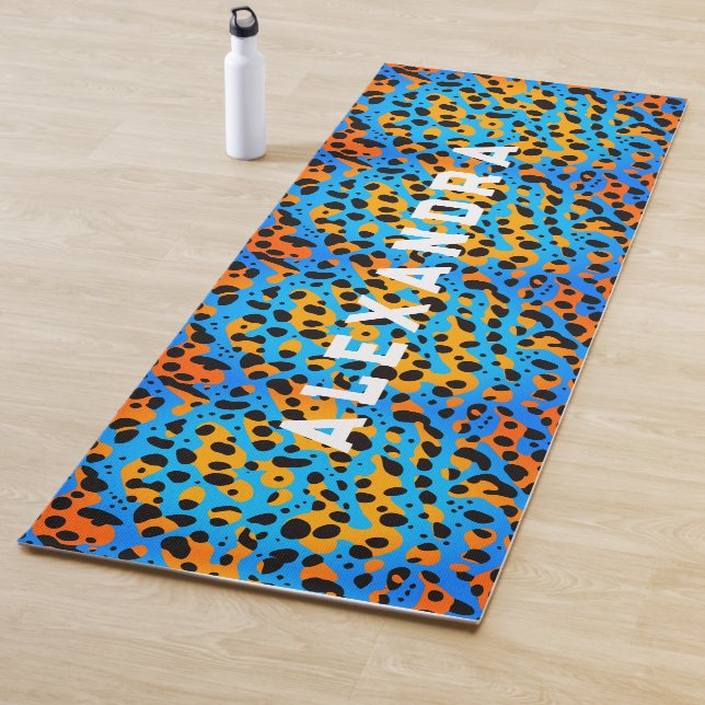 Trendy Cool Colourful Leopard Pattern And Name Yoga Mat (In Situ)