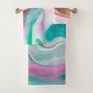 Trendy Cool Colourful Marble Pattern Gold Touch Bath Towel Set