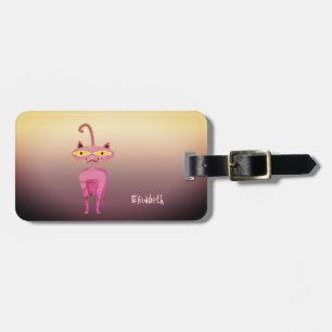 Trendy Cool Girly Whimsical Cat  - Personalised Luggage Tag