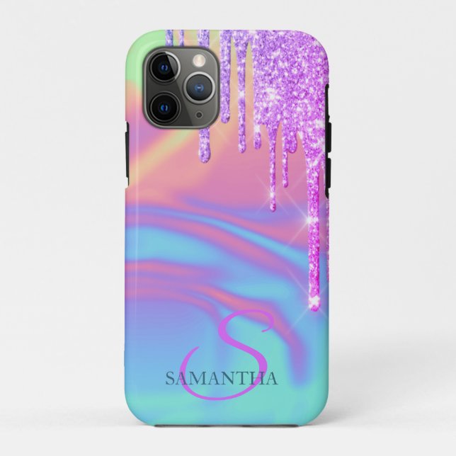 Trendy Cool Glitter Drips Ombre Holographic Case-Mate iPhone Case (Back)