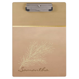 Trendy Cool Gold Glitter Feather -Personalised Clipboard