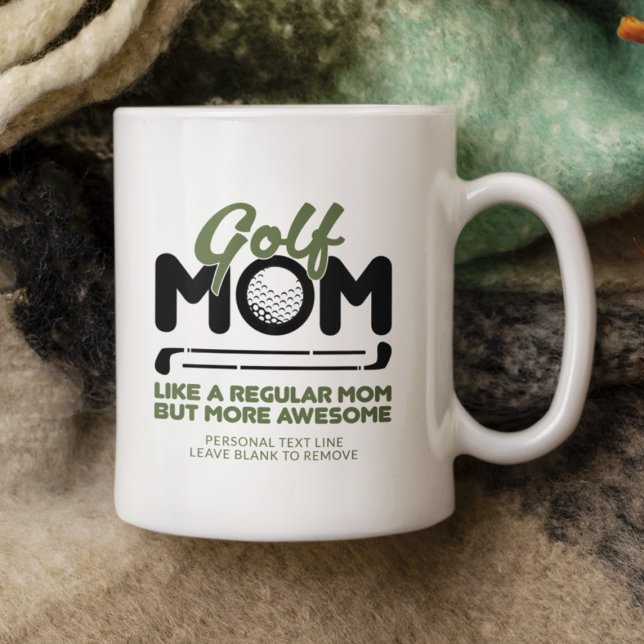 Trendy Cool "GOLF MOM" Green Typography Pint Coffee Mug (Creator Uploaded)