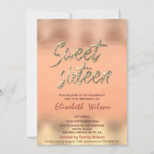Trendy cool peach fuzz gold watercolor invitation