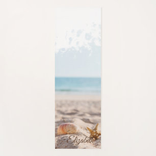 Trendy Cool Tropical Beach, Sand Seashells Yoga Mat