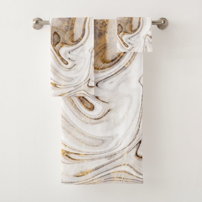 Trendy Cool White Gold Marble  Bath Towel Set (Insitu)