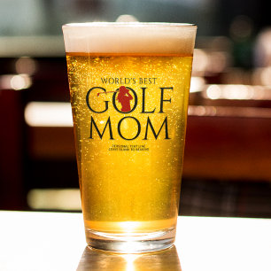 Trendy Cool "WORLD'S BEST GOLF MOM" Red Pint Glass