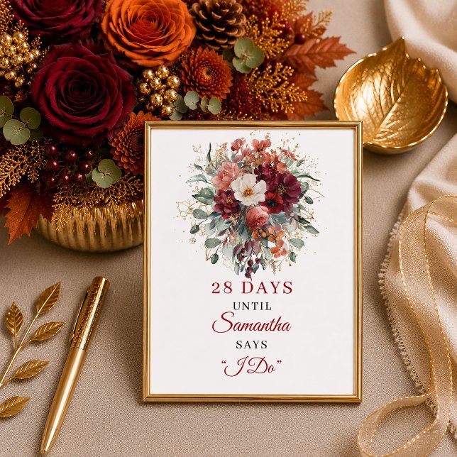 Trendy copper boho autumn bridal shower countdown  poster (Trendy copper boho autumn bridal shower countdown sign

)