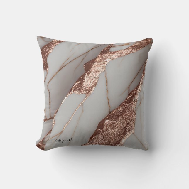 Trendy Copper Glitter Marble Cushion (Front)