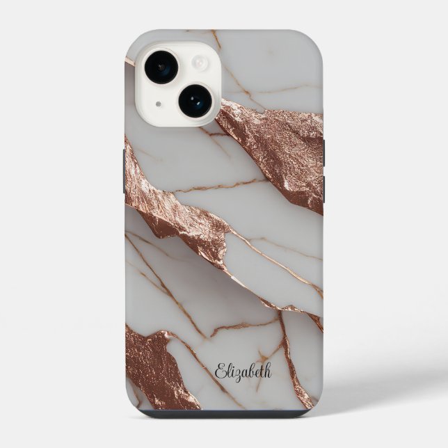 Trendy Copper Glitter Marble iPhone Case (Back)