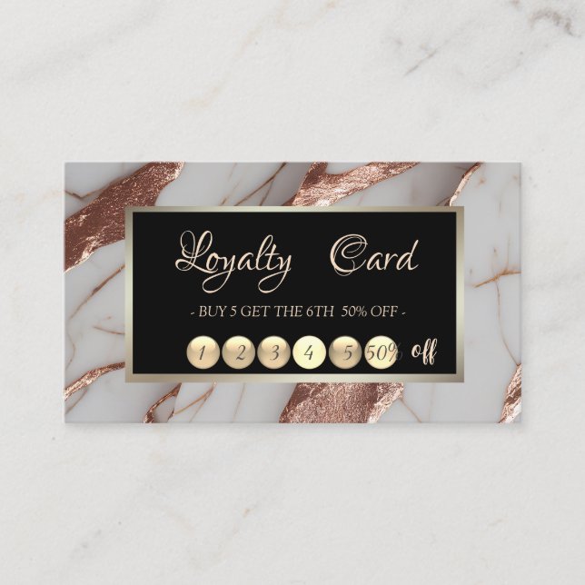 Trendy Copper Glitter Marble Loyalty Card (Front)