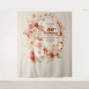 Trendy copper hydrangea and roses 80th birthday tapestry