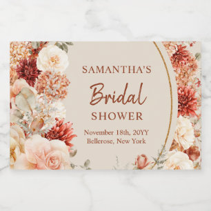 Trendy copper hydrangea and roses autumn  liquor bottle label