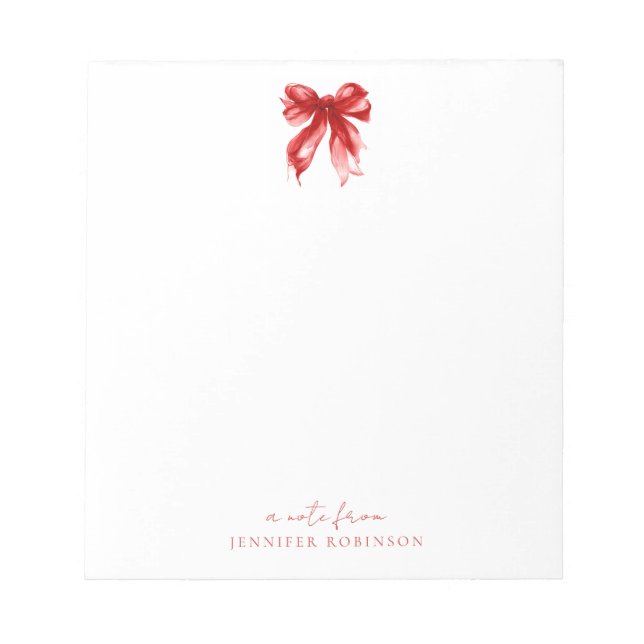 Trendy Coquette Bow Red w/ Name Notepad (Front)