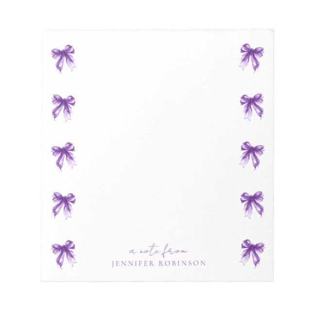 Trendy Coquette Bows Purple w/ Name Notepad (Front)