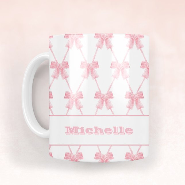 Trendy Coquette Bridesmaid Pink Bow  Coffee Mug (Trendy Coquette Pink Bow Coffee Mug)