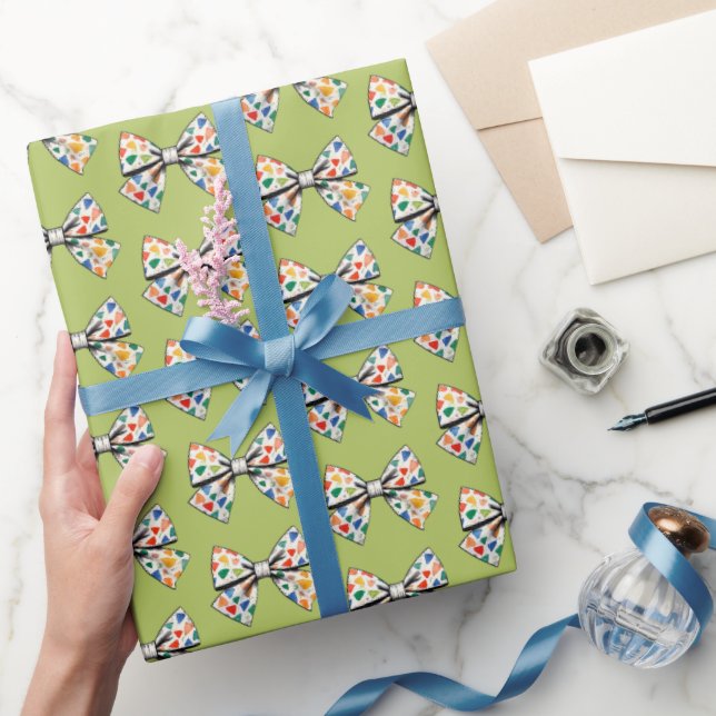 Trendy Coquette Colourful Green Bow Pattern Wrapping Paper (Gifting)