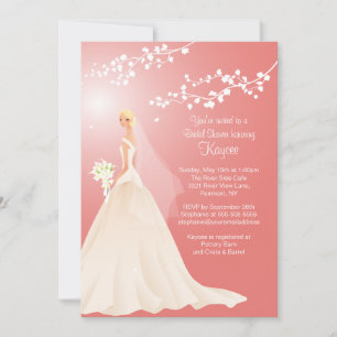 Trendy Coral BLONDE Bride Bridal Shower Invite