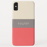 Trendy Coral Colour Block Pattern with Name Case-Mate iPhone Case<br><div class="desc">A beautifully chic colour block pattern with minimalist appeal in coral, deep taupe and sandy beige. A text template is included for personalising this case with your name, monogram initials or other desired text. Available in other colour combinations and for a large variety of phone models. Get this designer look...</div>