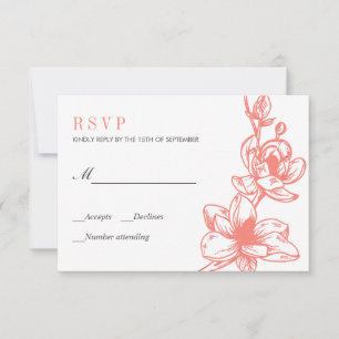 Trendy Coral Magnolia Flowers Bloom   Wedding RSVP Card