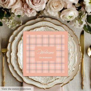 Trendy Coral Napkins Personalised Plaid Table Set