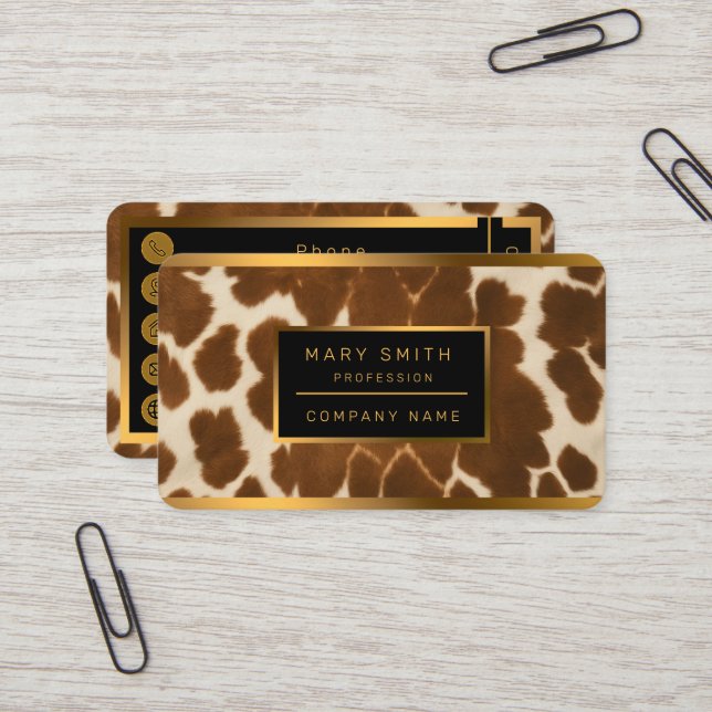 Trendy Cow Faux Leather Elegant Collection Business Card (Front/Back In Situ)