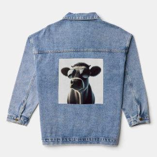 Trendy Cow in Sunglasses Denim Jacket