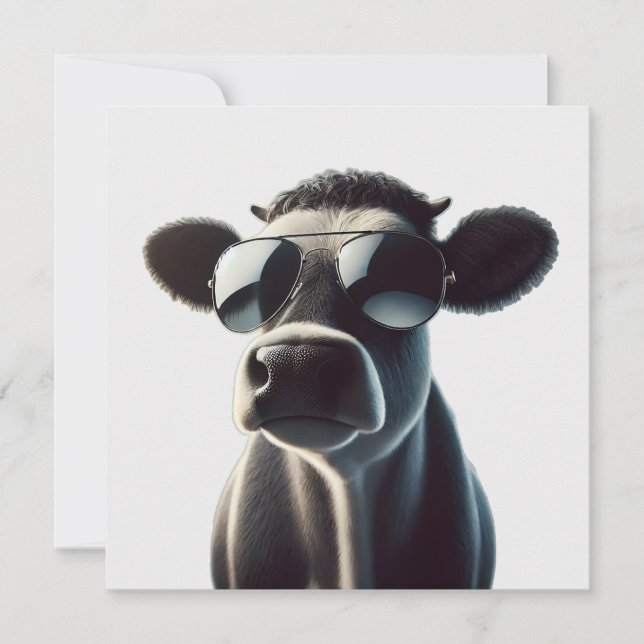 Trendy Cow in Sunglasses Invitation (Front)