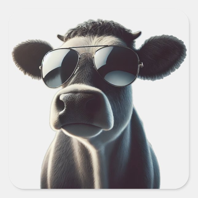 Trendy Cow in Sunglasses Square Sticker (Front)