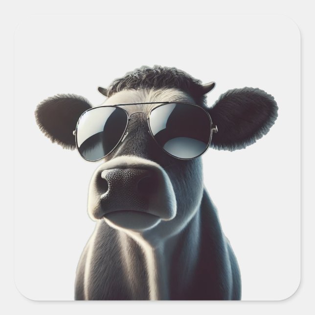 Trendy Cow in Sunglasses Square Sticker (Front)