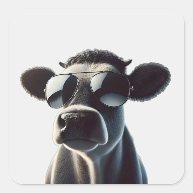 Trendy Cow in Sunglasses Square Sticker (Front)