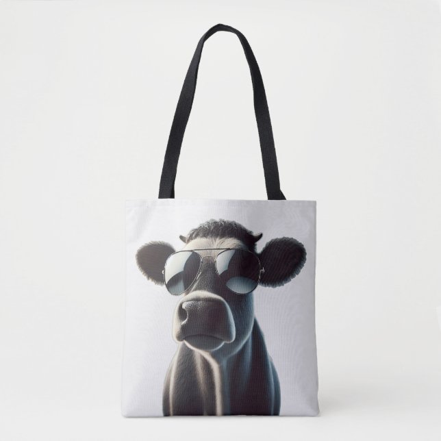 Trendy Cow in Sunglasses Tote Bag (Front)