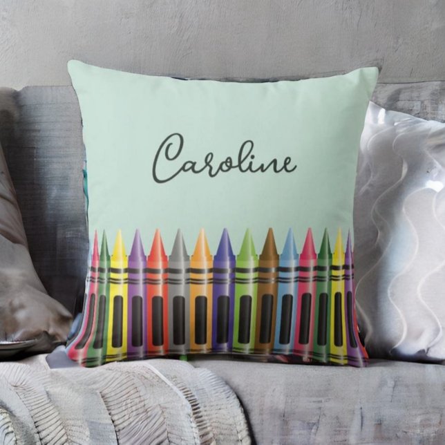 Trendy Crayon Kids Bedroom Green Black Script Cushion (Creator Uploaded)