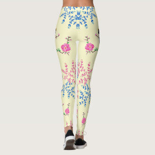 Trendy Cream Floral Flowers Nature Birds Leggings
