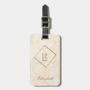 Trendy Cream Marble Texture, Monogram-Personalised Luggage Tag