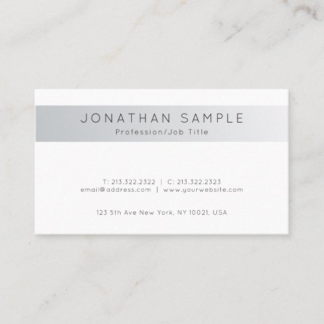 Trendy Creative Minimalistic Silver Modern Design Business Card (Front)