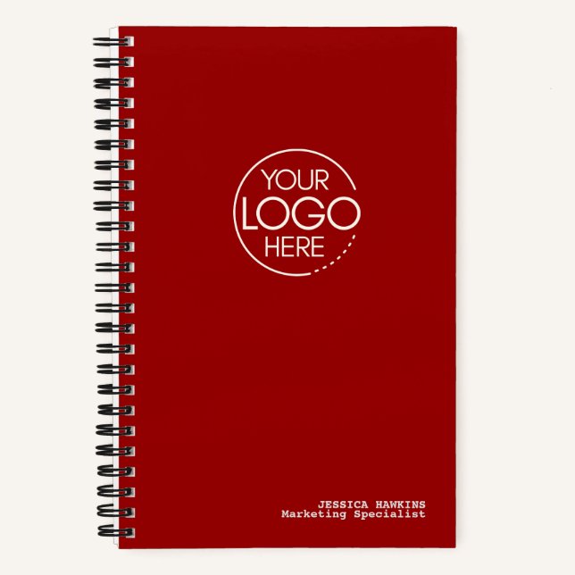 Trendy Crimson Red Modern Logo Notebook (Front)
