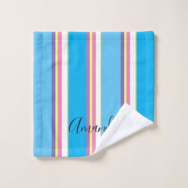 Trendy Cursive Monogrammed Rainbow Bath Towel Set (Wash Cloth)