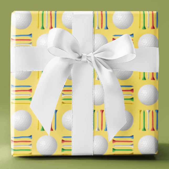Trendy Custard Yellow Golf Ball and Tee Gift  Wrapping Paper (Creator Uploaded)