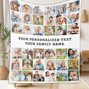 Trendy Custom 36 Photos Collage Cute Modern Family Fleece Blanket