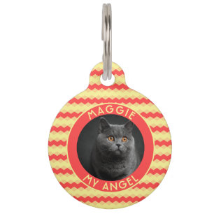 Trendy Custom Cat Mom Gift Chevron Geometry Pet Tag